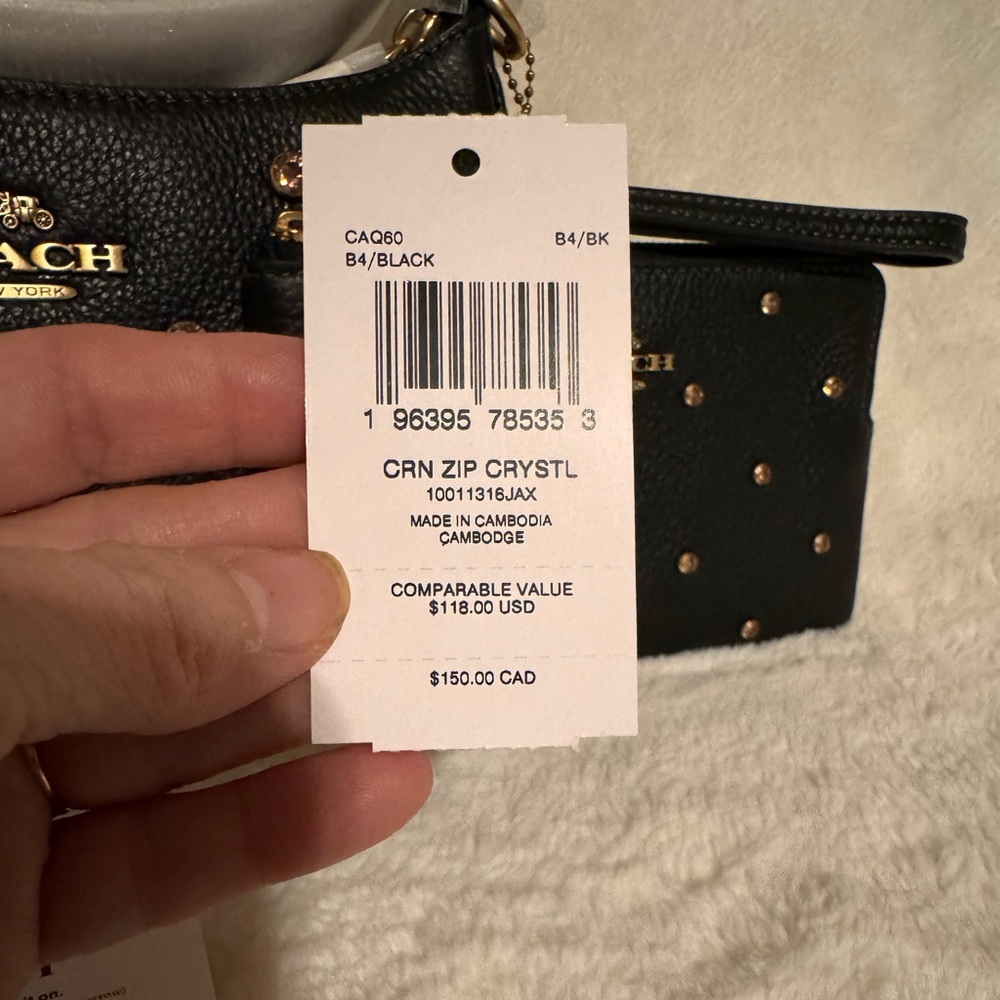 Coach NWT Black Pebbled Leather Teri  With Crystal and matching wristlet - Picture 10 of 11